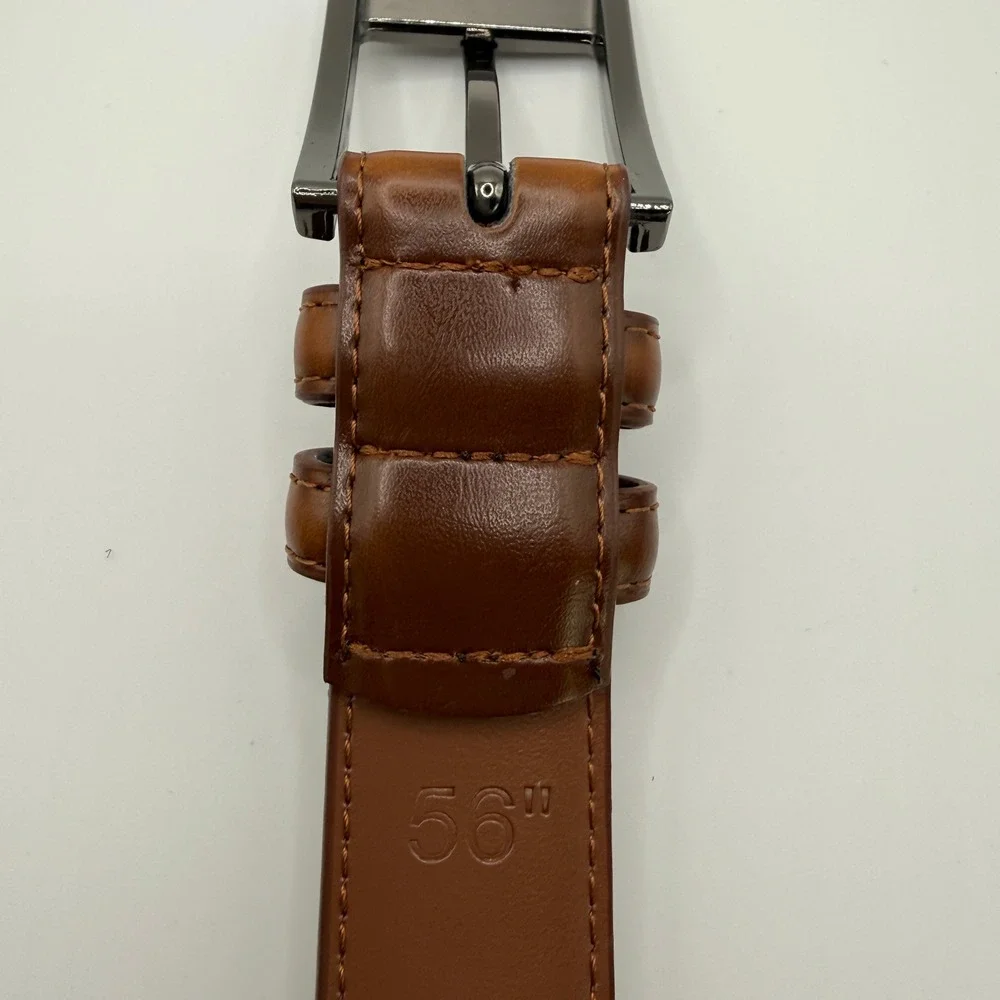 Mio Marino Belt Mens 56 Brown Genuine Leather Dress Buckle Formal Classic Dressy